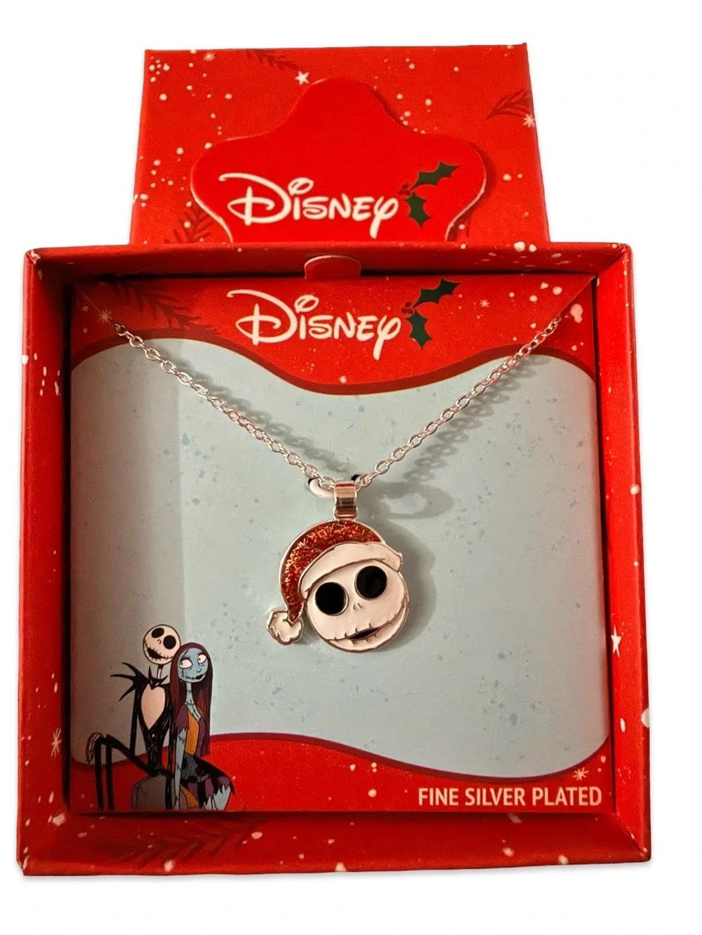 Disney Kids Silver Plated Jack Skellington Necklace - Red